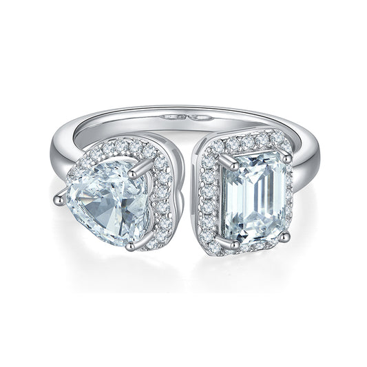 Heart, shaped ice flower ，925 Sterling Silver ，Mosang Diamond， Women's Ring ，Jewelry，Grdeer，
