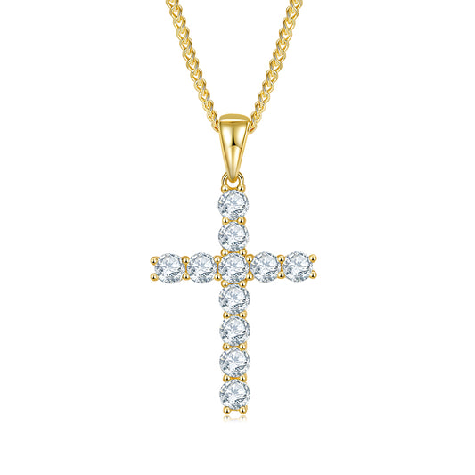 Gift For Parents. Classic Cross S925 Silver Moissanite Necklace + Side Chain-Grdeer