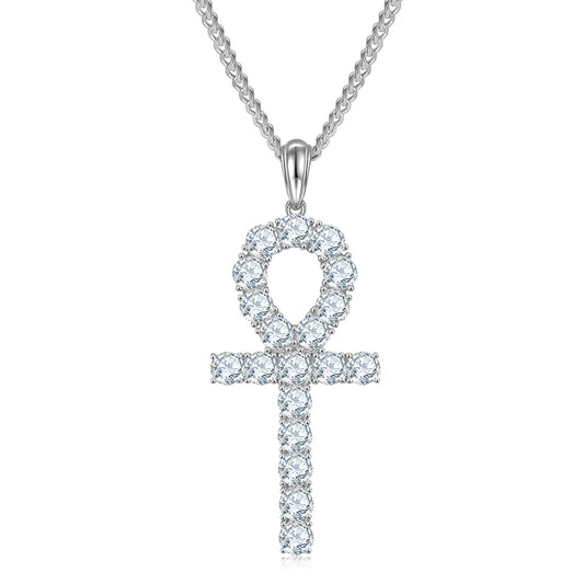 Gift For Parents. Fashion Cross S925 Silver Moissanite Necklace + Side Chain-Grdeer