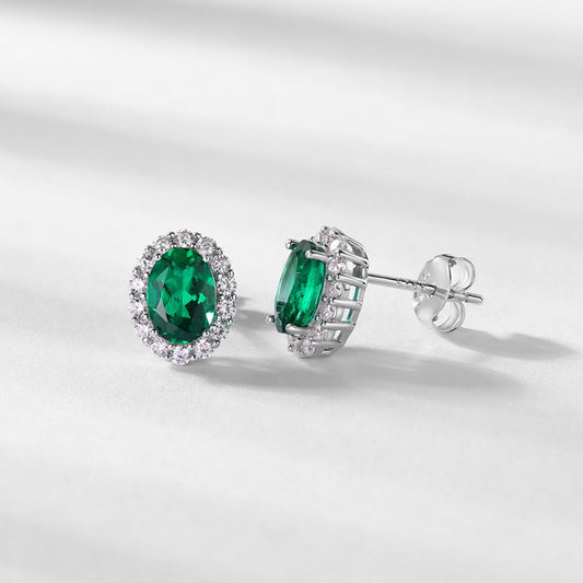 Geometric S925 Sterling Silver Cultured Emerald Vintage Stud Earrings | Personalized Fashion Choice | Designed for Fashionable Women-Grdeer